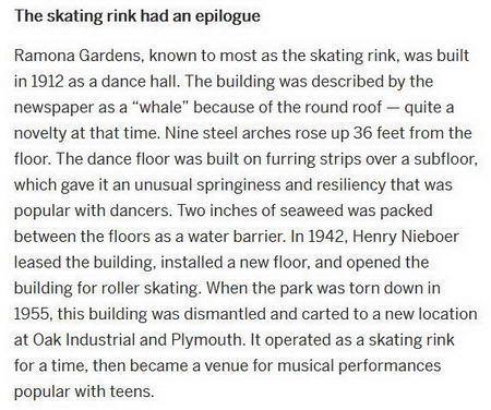 Reeds Lake Dance Pavillion (Ramona Park) - 2019 Mlive Article Mentioning Dance Hall